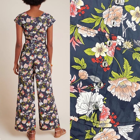 Anthropologie X Current Air Clea Wide Leg Belted Button Front Jumpsuit Floral - Picture 3 of 11